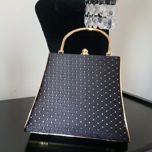 Black and Gold Women's Evening Purse w/Gold Handle & Crossbody Chain - EUC